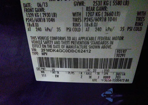 2013 Ford Edge Se z USA, uszkodzony, nr VIN 2FMDK4GC0DBC62412